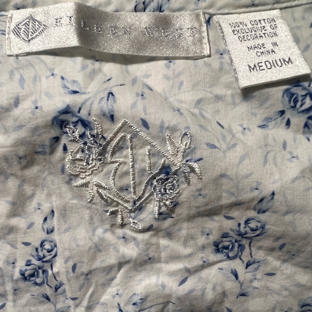 Eileen West Cotton blue Floral LS Long Nightgown cottagecore lace vtg - Picture 7 of 8